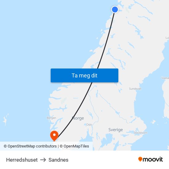 Herredshuset to Sandnes map