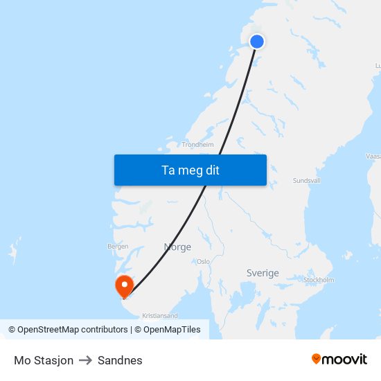 Mo Stasjon to Sandnes map