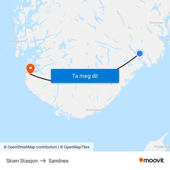 Skien Stasjon to Sandnes map