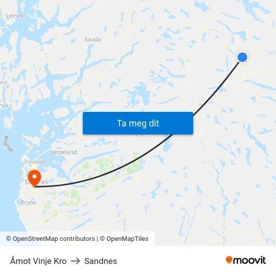 Åmot Vinje Kro to Sandnes map