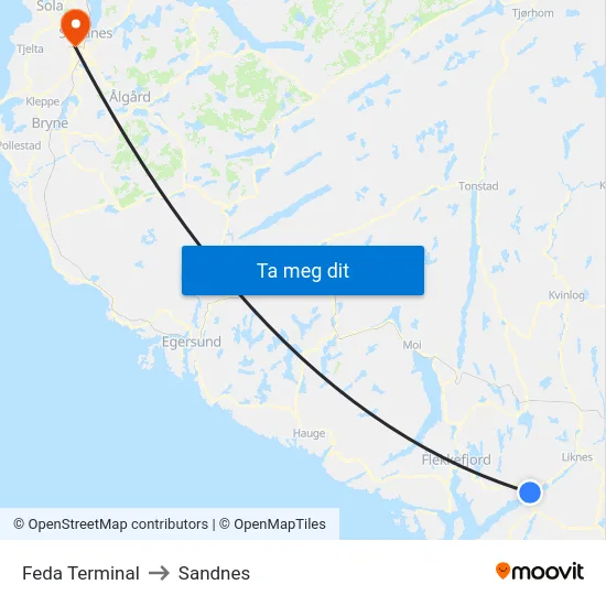 Feda Terminal to Sandnes map