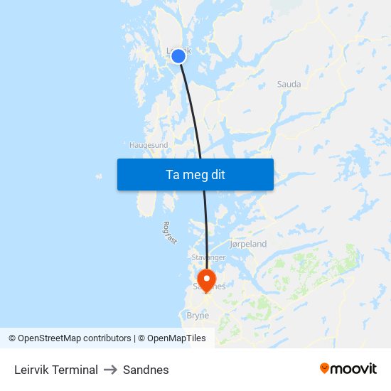 Leirvik Terminal to Sandnes map