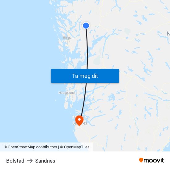 Bolstad to Sandnes map