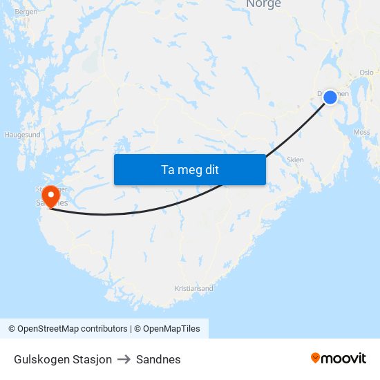 Gulskogen Stasjon to Sandnes map
