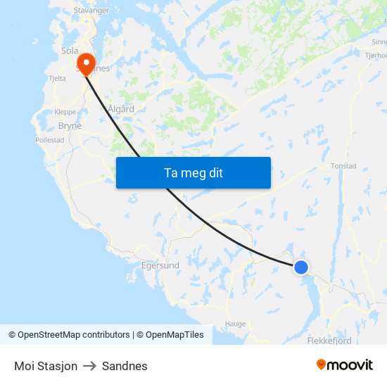 Moi Stasjon to Sandnes map