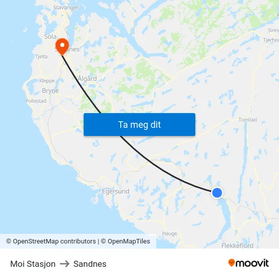 Moi Stasjon to Sandnes map