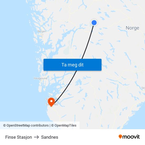 Finse Stasjon to Sandnes map