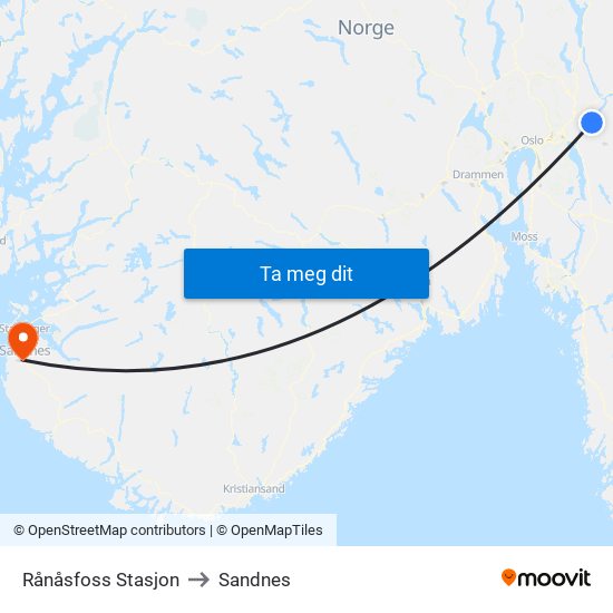 Rånåsfoss Stasjon to Sandnes map