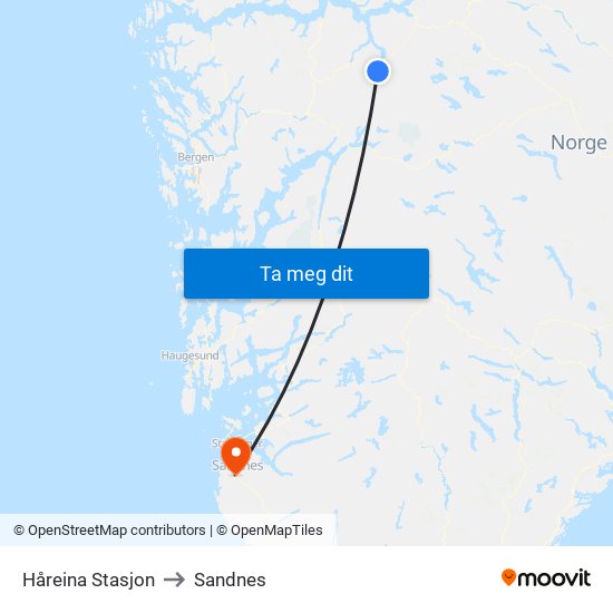 Håreina Stasjon to Sandnes map