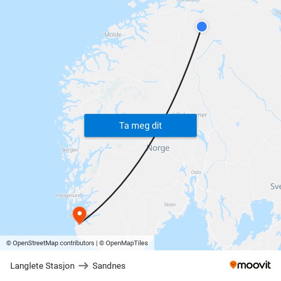 Langlete Stasjon to Sandnes map