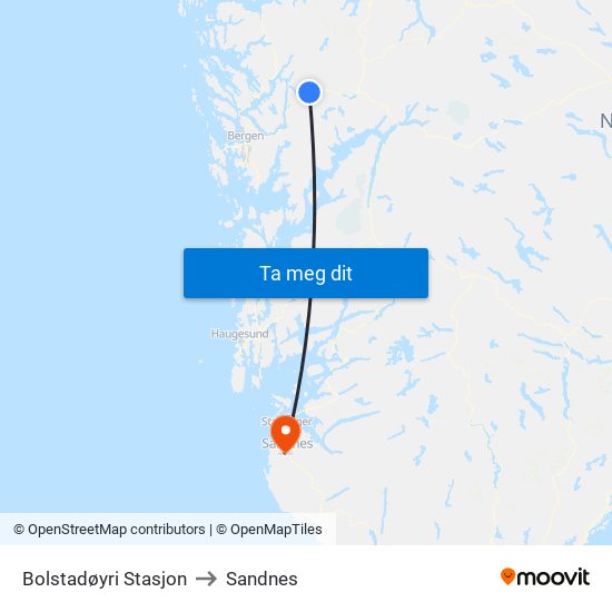 Bolstadøyri Stasjon to Sandnes map