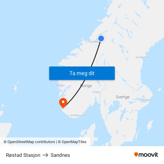 Røstad Stasjon to Sandnes map
