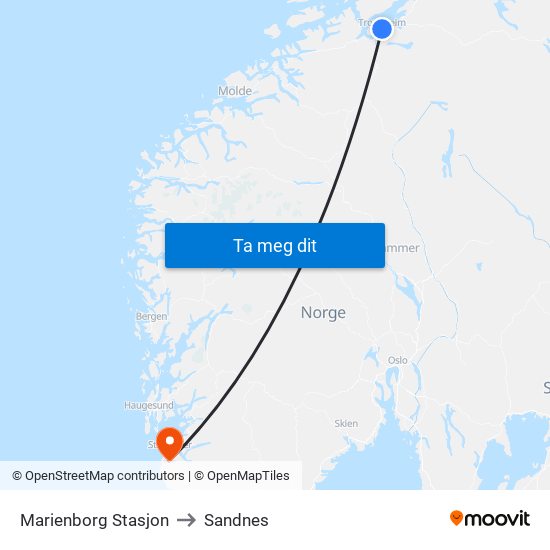 Marienborg Stasjon to Sandnes map