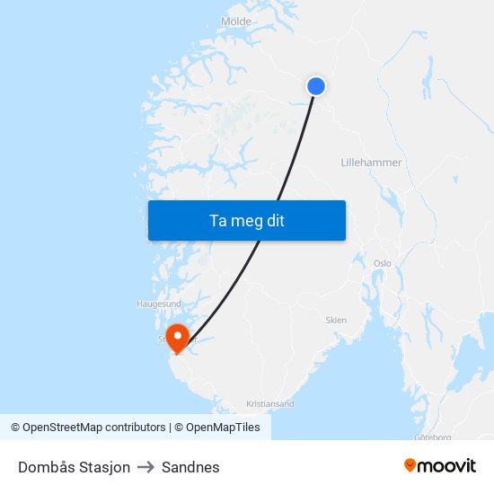 Dombås Stasjon to Sandnes map