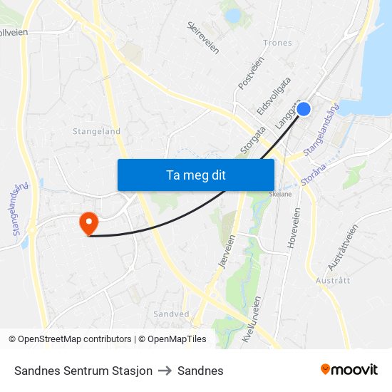 Sandnes Sentrum Stasjon to Sandnes map