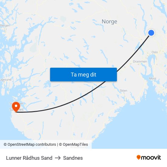 Lunner Rådhus Sand to Sandnes map