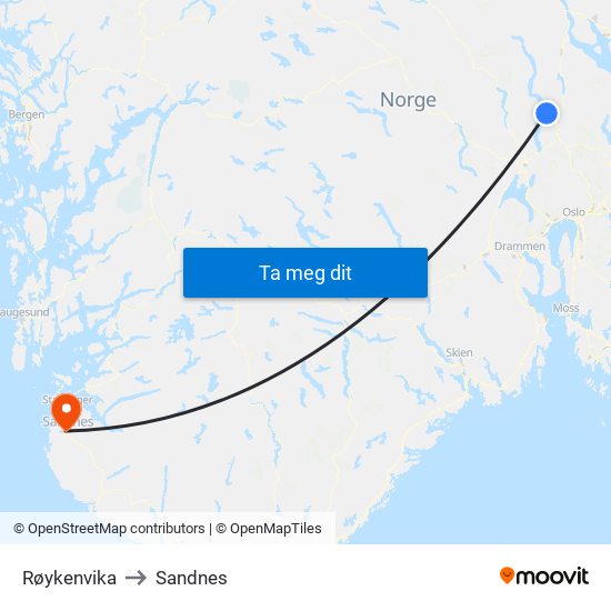Røykenvika to Sandnes map