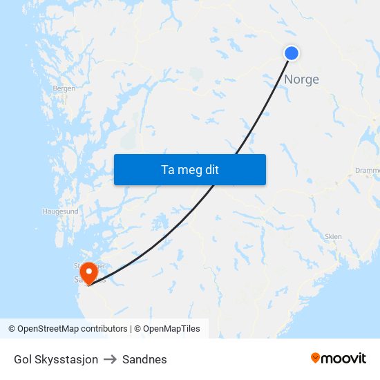 Gol Skysstasjon to Sandnes map