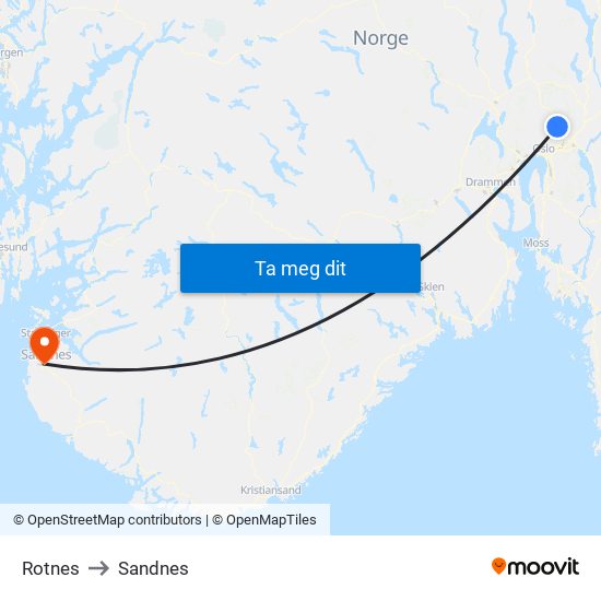 Rotnes to Sandnes map