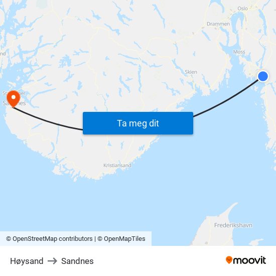 Høysand to Sandnes map