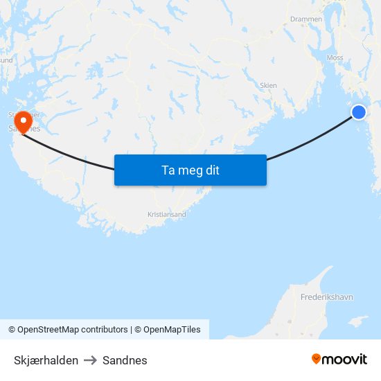 Skjærhalden to Sandnes map