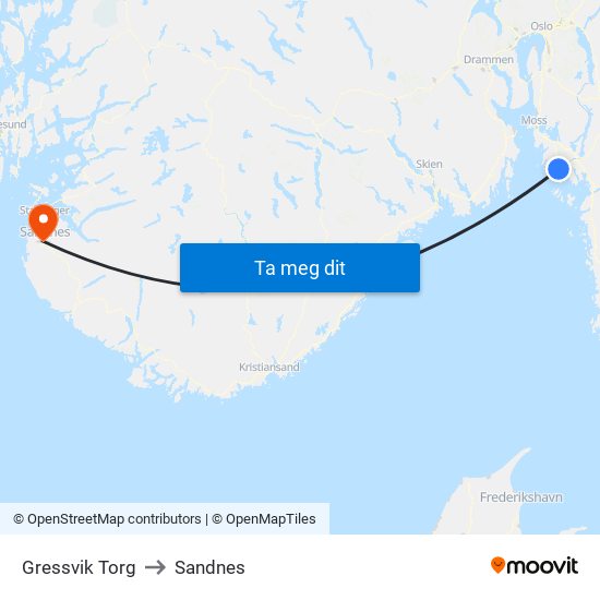 Gressvik Torg to Sandnes map