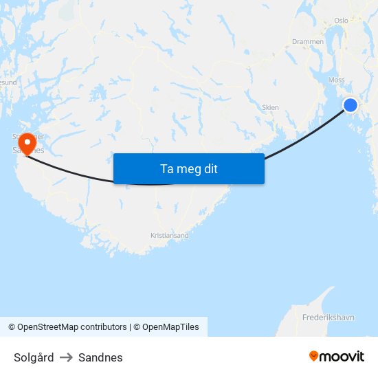 Solgård to Sandnes map