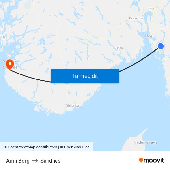 Amfi Borg to Sandnes map