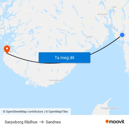 Sarpsborg Rådhus to Sandnes map