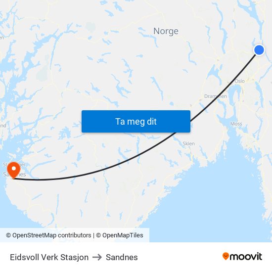Eidsvoll Verk Stasjon to Sandnes map