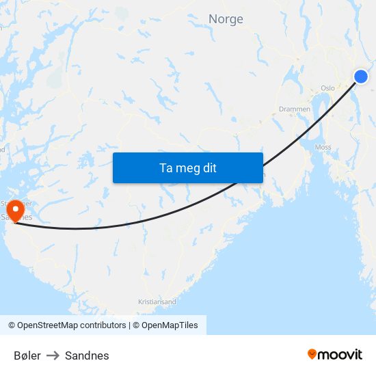 Bøler to Sandnes map