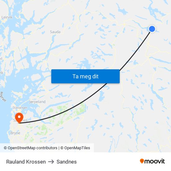 Rauland Krossen to Sandnes map