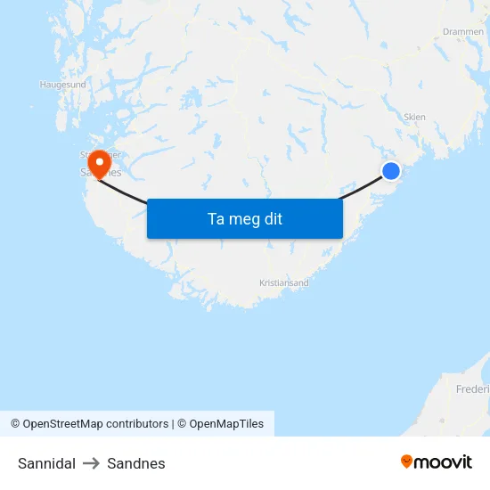 Sannidal to Sandnes map