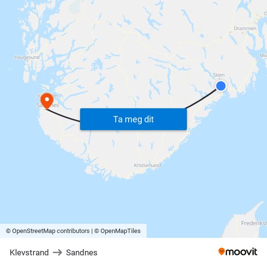 Klevstrand to Sandnes map