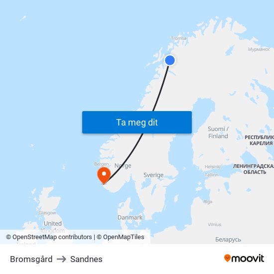 Bromsgård to Sandnes map