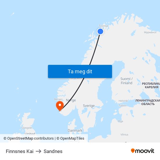 Finnsnes Kai to Sandnes map