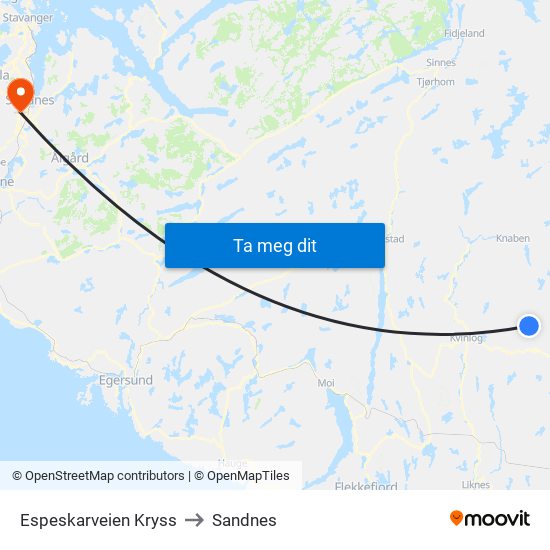 Espeskarveien Kryss to Sandnes map