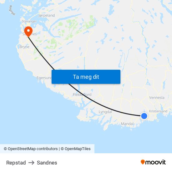 Repstad to Sandnes map