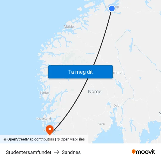Studentersamfundet to Sandnes map