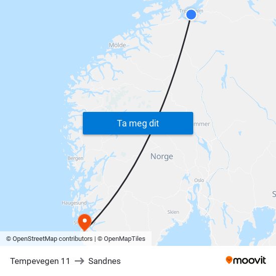 Tempevegen 11 to Sandnes map