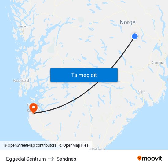 Eggedal Sentrum to Sandnes map