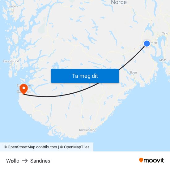 Wøllo to Sandnes map