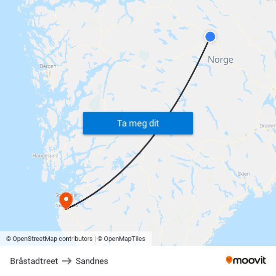 Bråstadtreet to Sandnes map