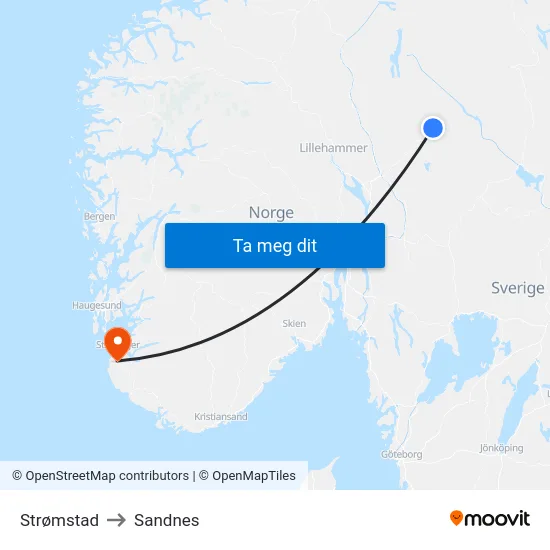 Strømstad to Sandnes map