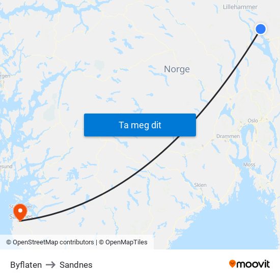 Byflaten to Sandnes map