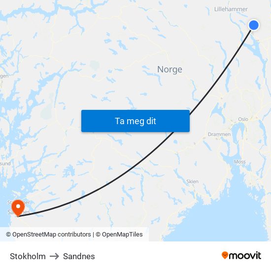 Stokholm to Sandnes map