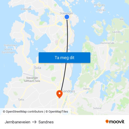 Jernbaneveien to Sandnes map