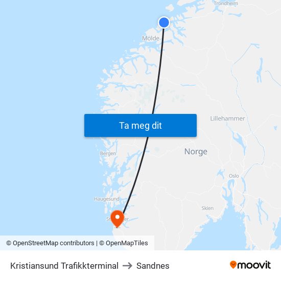 Kristiansund Trafikkterminal to Sandnes map