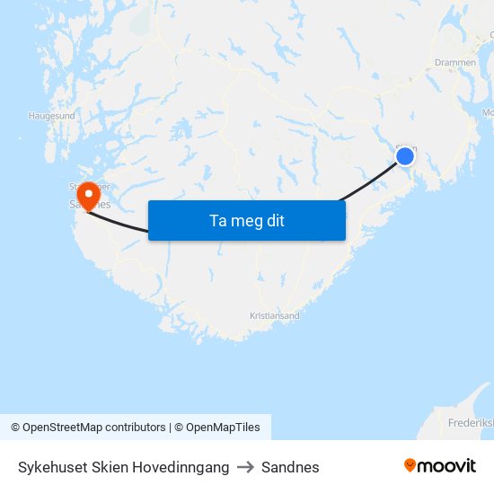 Sykehuset Skien Hovedinngang to Sandnes map