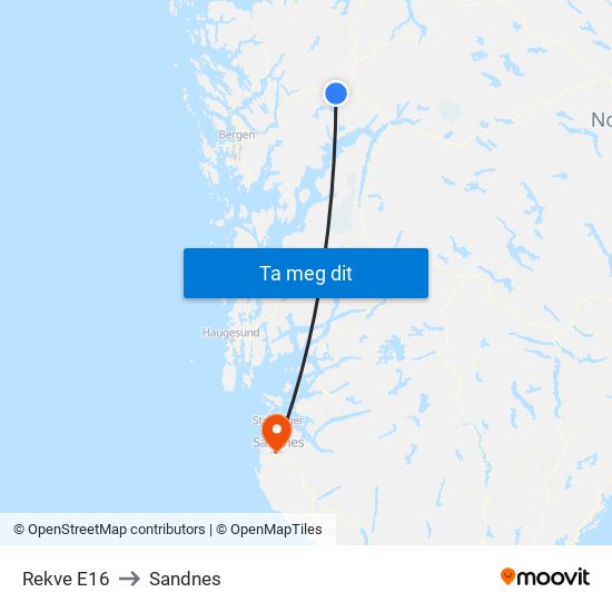 Rekve E16 to Sandnes map